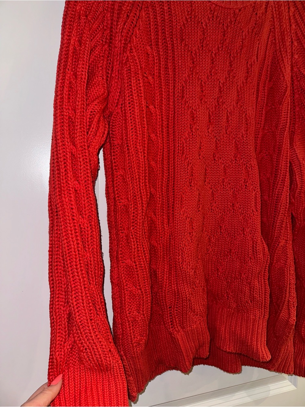 Classic Red Cable Knit Women's Sweater - Picture 2 of 2